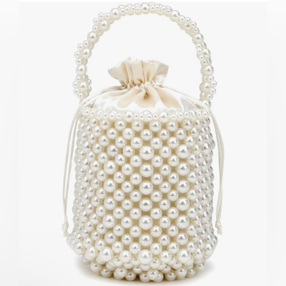 Handmade Pearl Beaded Clutch Bucket Evening Handbag Acrylic Pearl Purse